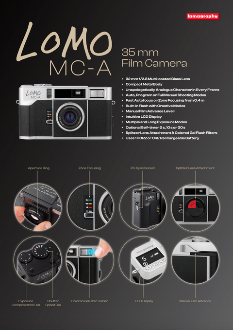 Lomo MC-A 35mm Point and Shoot film camera with 32mm f2.8 lens
