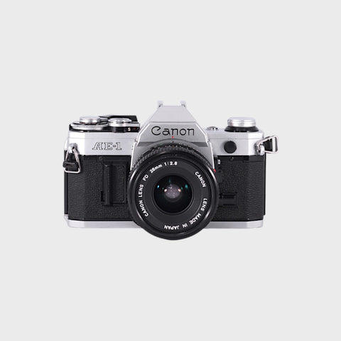 Canon AE-1 35mm SLR film camera with 28mm f2.8 lens