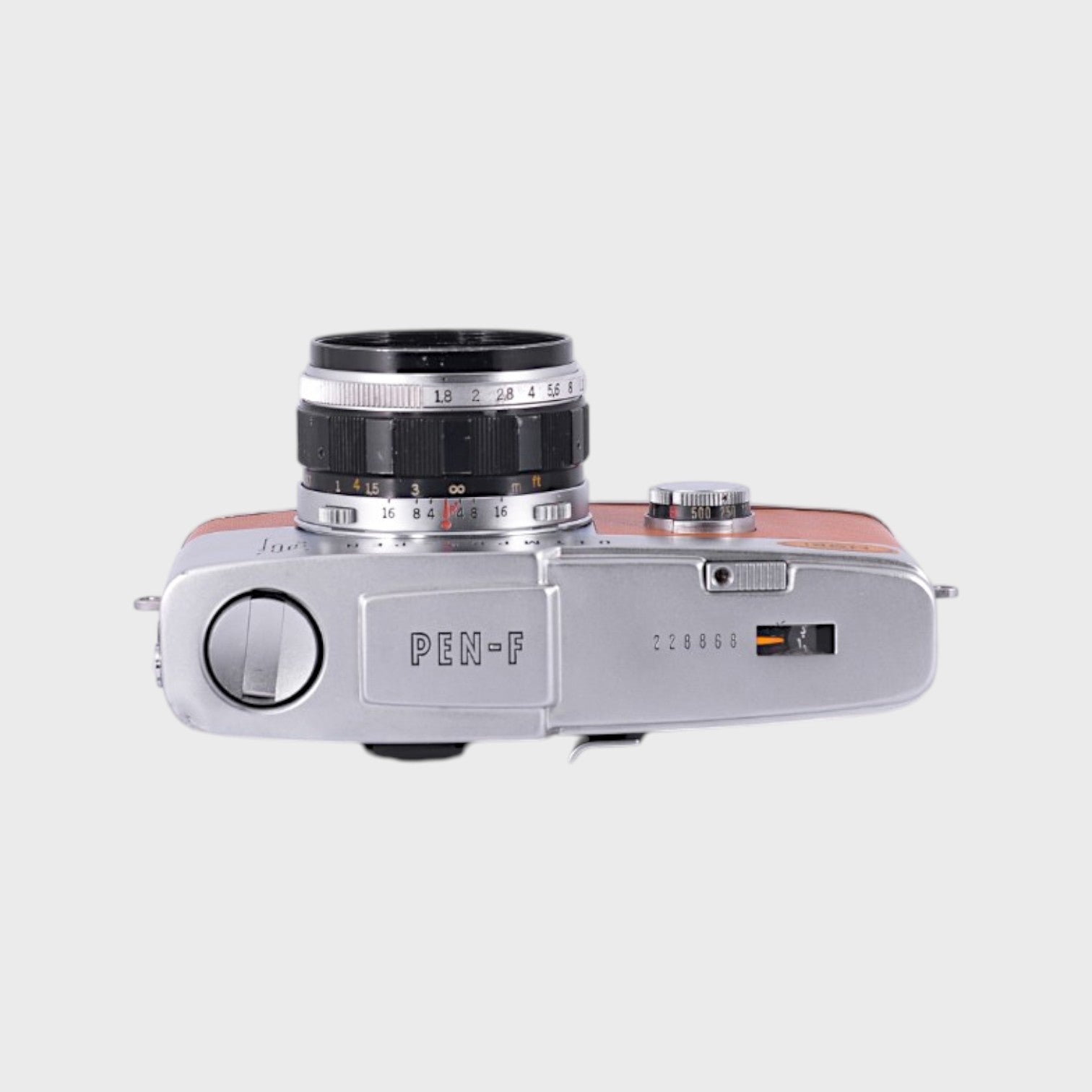 Olympus Pen-F 35mm half-frame SLR film camera with 38mm f1.8 lens