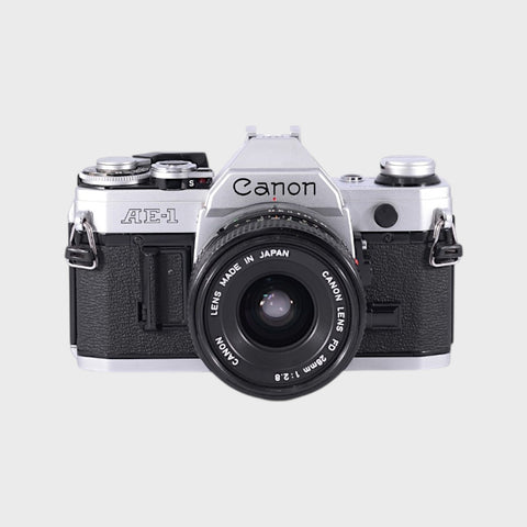 Canon AE-1 35mm SLR film camera with 28mm f2.8 lens