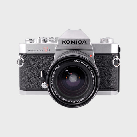 Konica Autoreflex T3 35mm SLR film camera with 35-70mm f3.5 lens