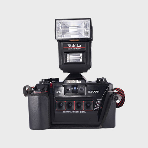 Nishika N8000 3D 35mm Film Camera with 30mm Quadra Lens System with Nishika Twin Light 3010 Flash