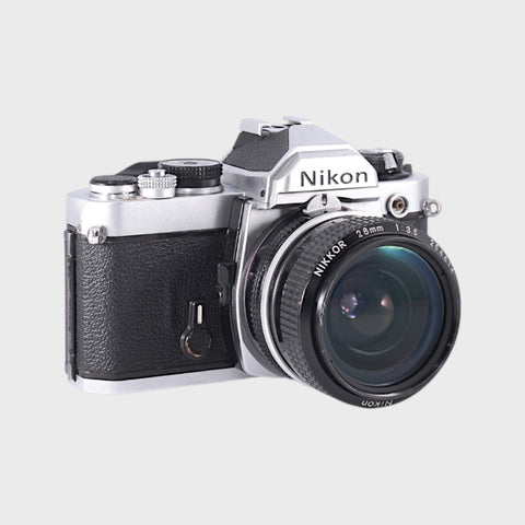 Nikon FM 35mm SLR film camera with 28mm f3.5 lens